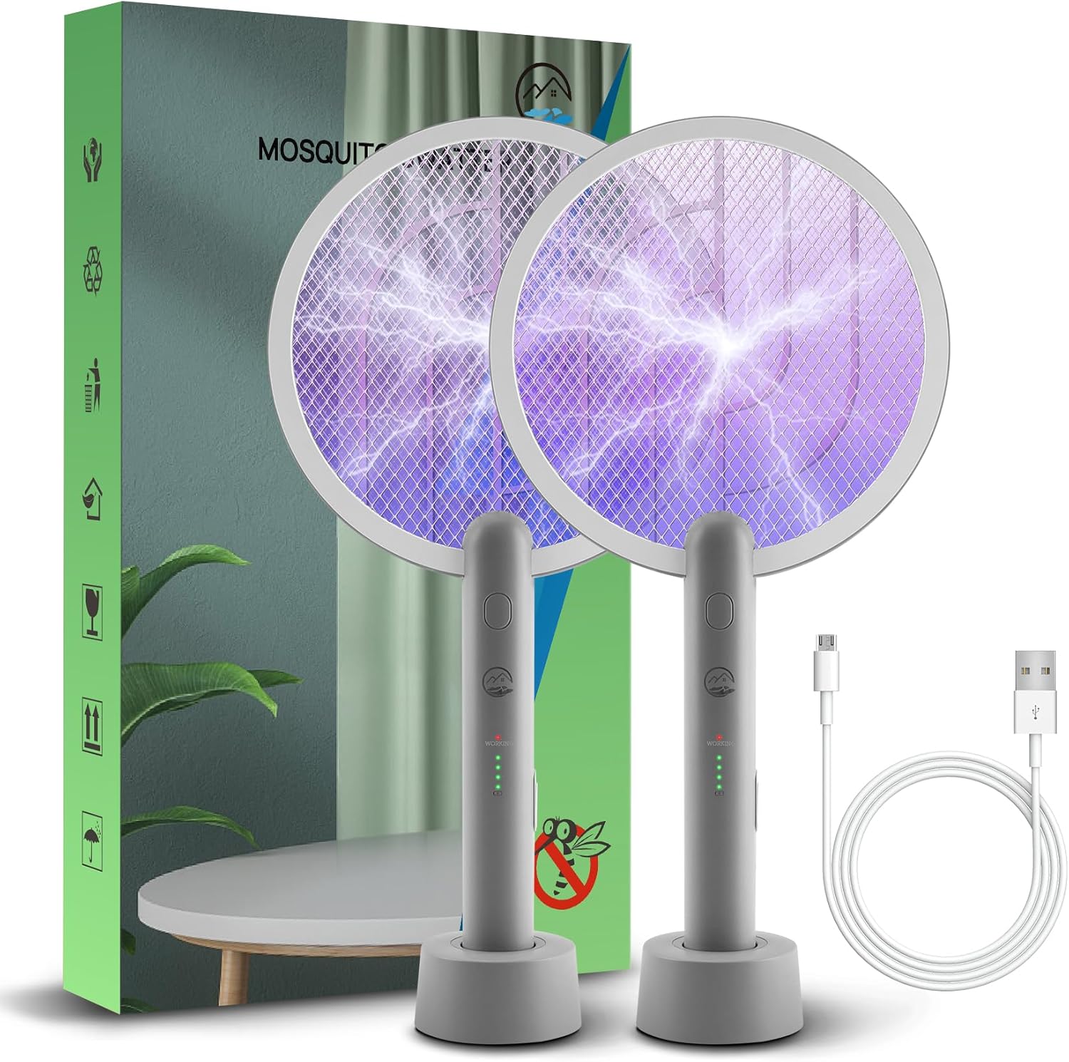 Electric Fly Swatter Racket - 2 in 1 Bug Zapper for Home