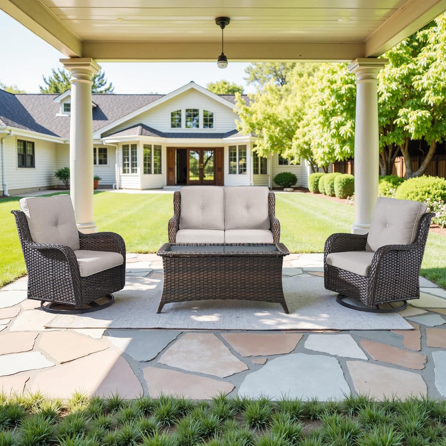 4 Piece Patio Furniture Set - Outdoor Glider and Rocker Chairs