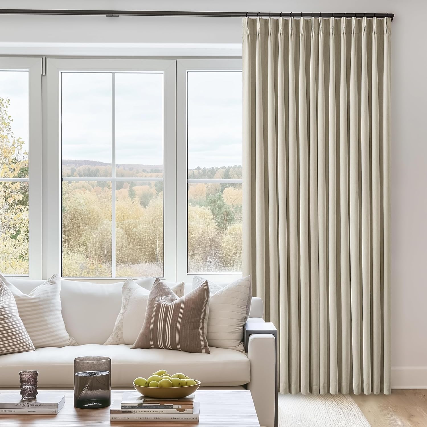 Taupe Linen Blackout Curtains 120 Inch for Living Room Elegance