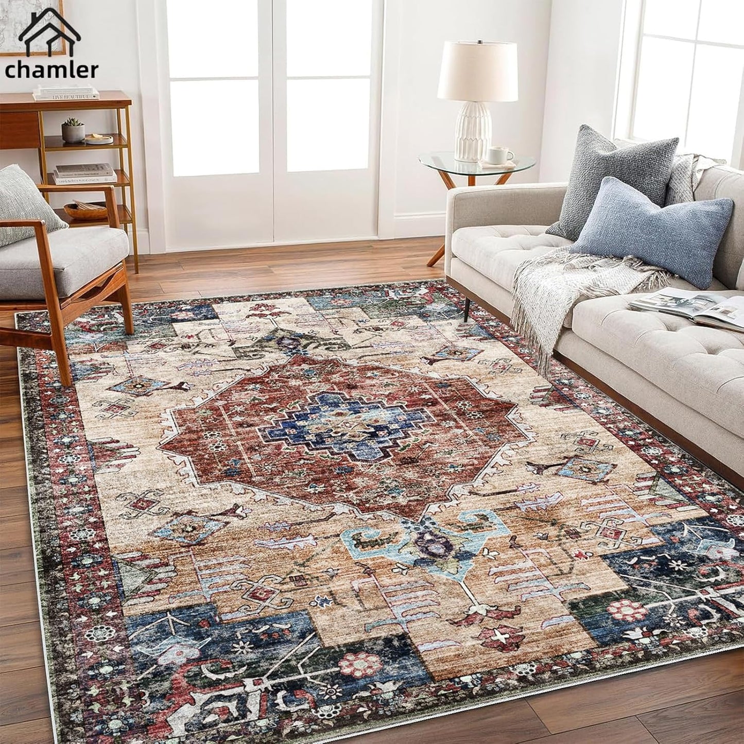 6x9 Washable Area Rug Boho Medallion Design for High Traffic