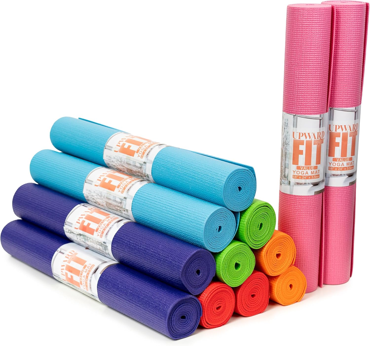 UPWARD FIT 12-Pack Non Slip Yoga Mats - Bulk Value for Home & Studio