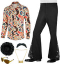 70s Outfits for Men 6 Piece Disco Costume with Sequin Bell Bottoms