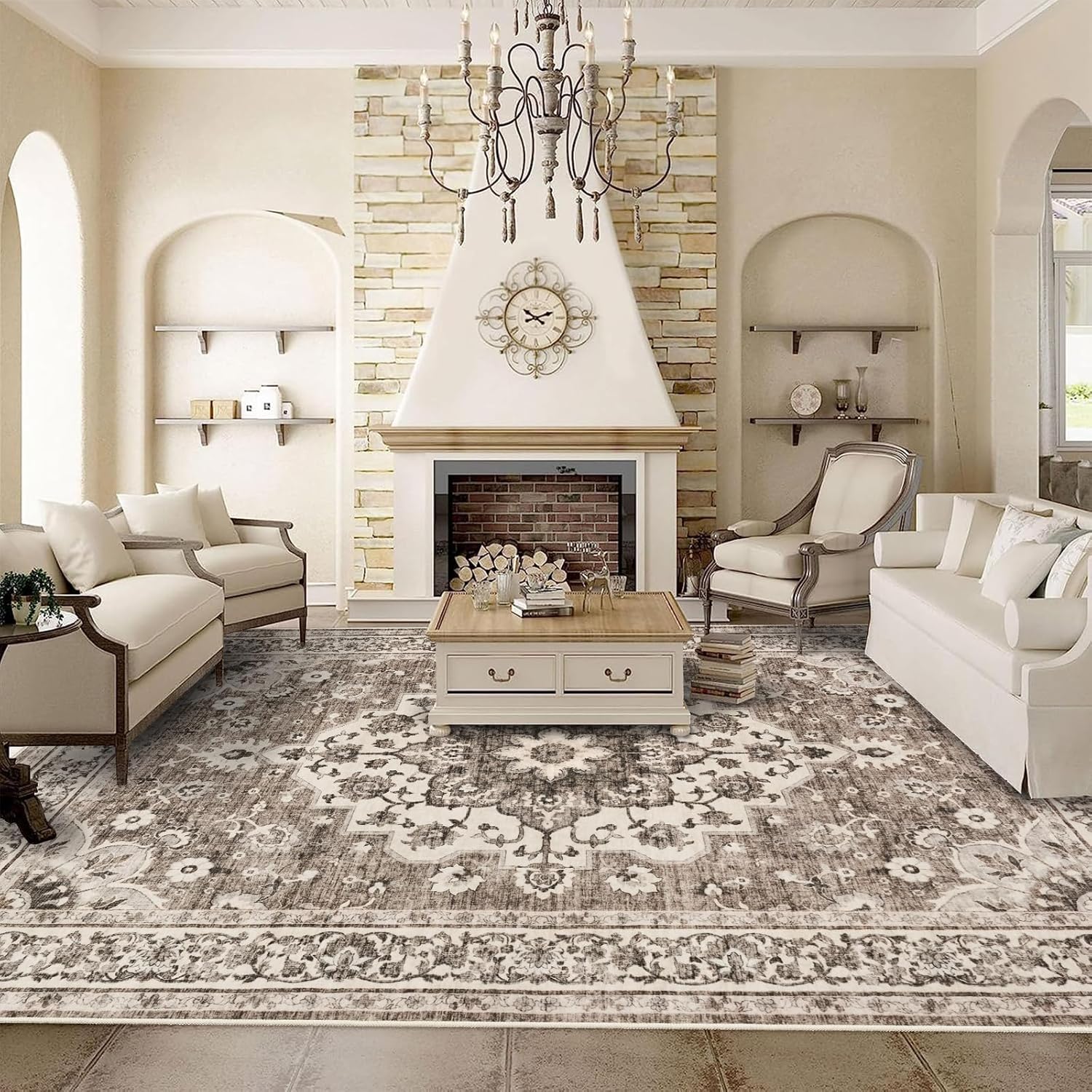 Washable Oriental Area Rug - 9x12 Soft Carpet for Living Room
