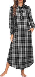 Ekouaer Women's Cotton Nightgown Long Sleeve Plaid