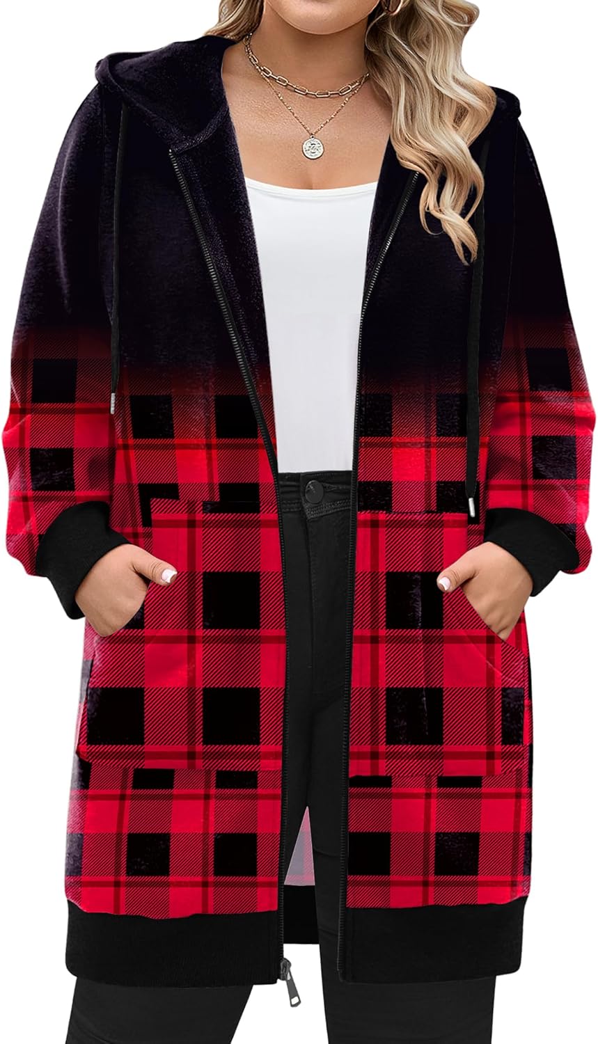 Plus Size Zip Up Hoodies for Women - Cozy Long Sleeve Tunic