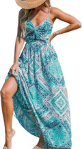 Mint Paisley Maxi Dress for Women - Twisted V Neck Summer Dress