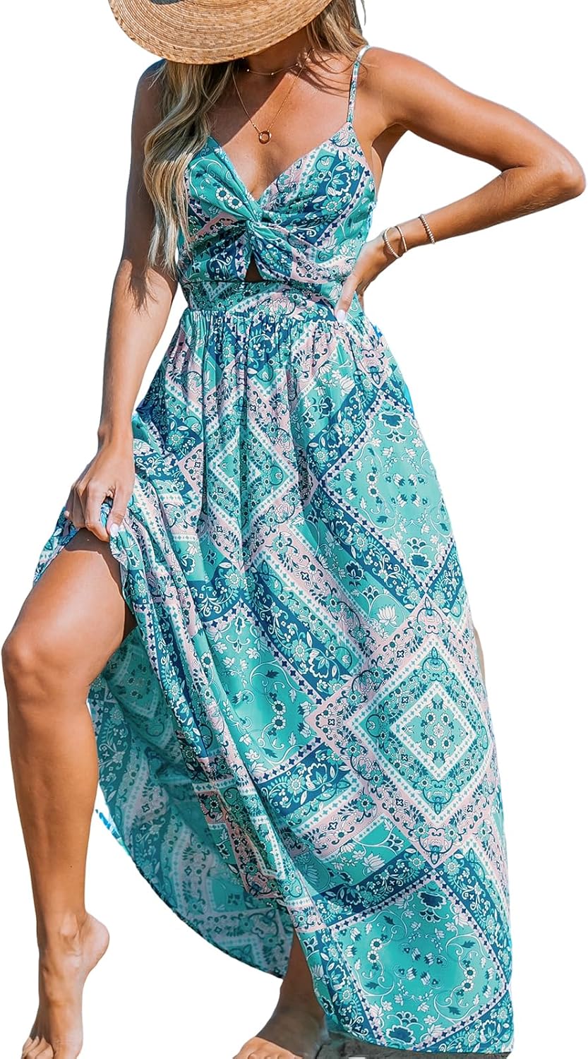 CUPSHE Women's Maxi Dress Floral Print Twisted V Neck Sleeveless