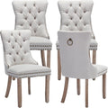 Beige Linen Dining Chairs Set of 4 - Tufted Upholstered Comfort