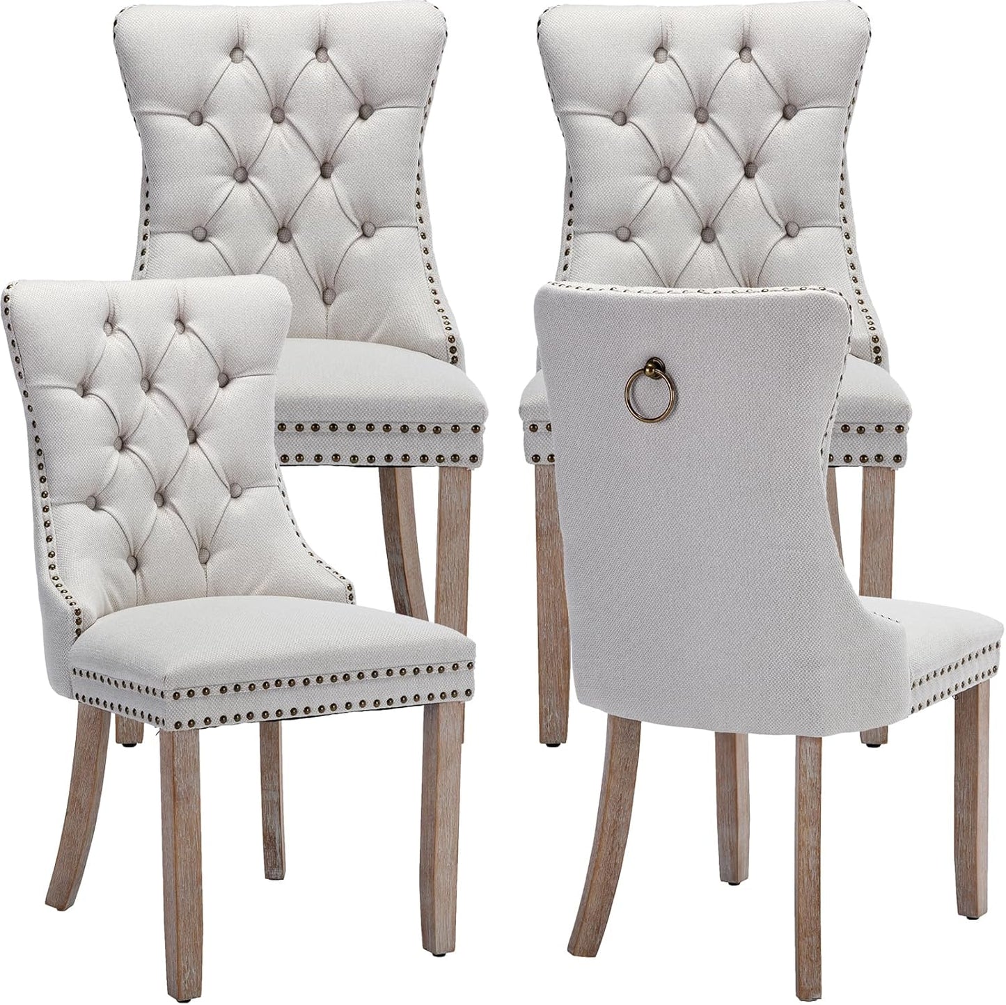 Beige Linen Dining Chairs Set of 4 for Kitchen & Dining Room