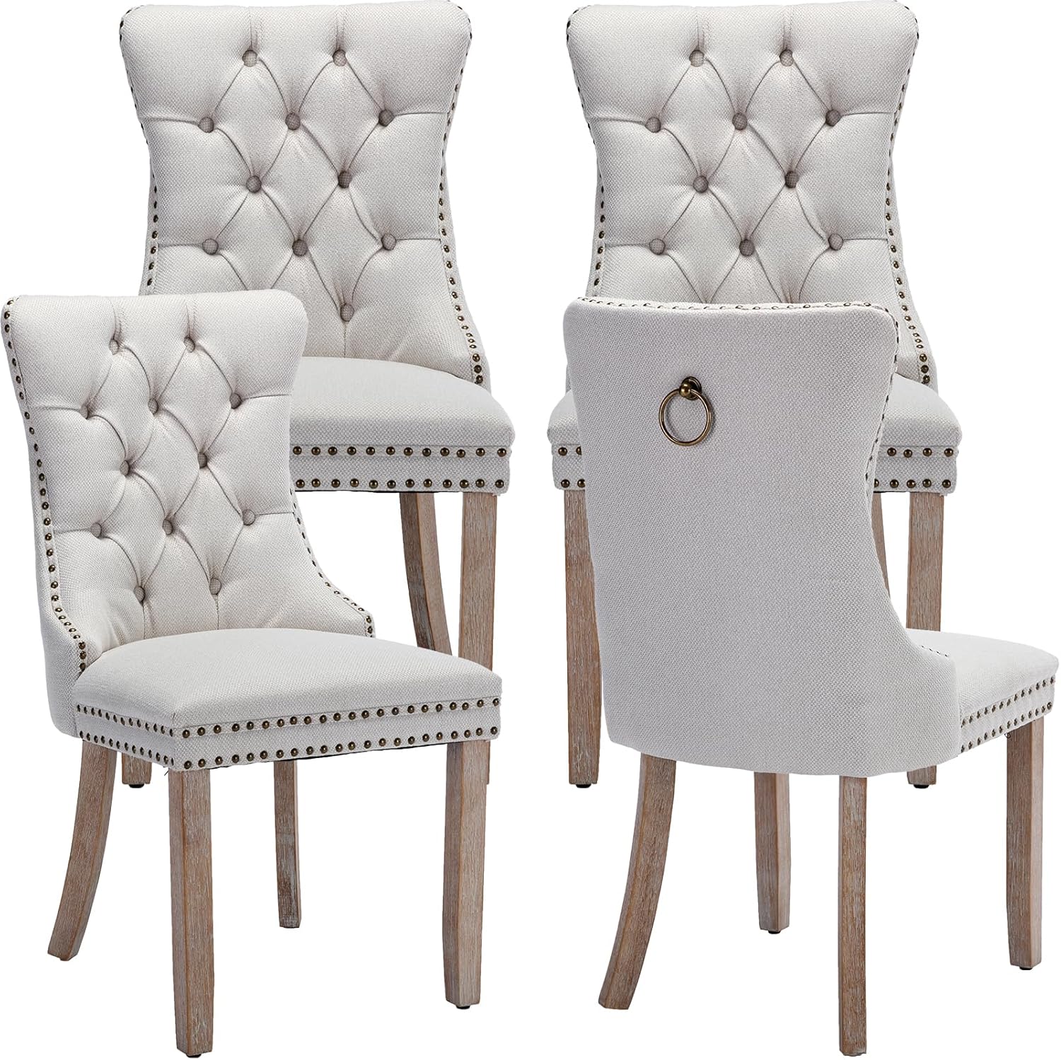 Beige Linen Dining Chairs Set of 4 for Kitchen & Dining Room