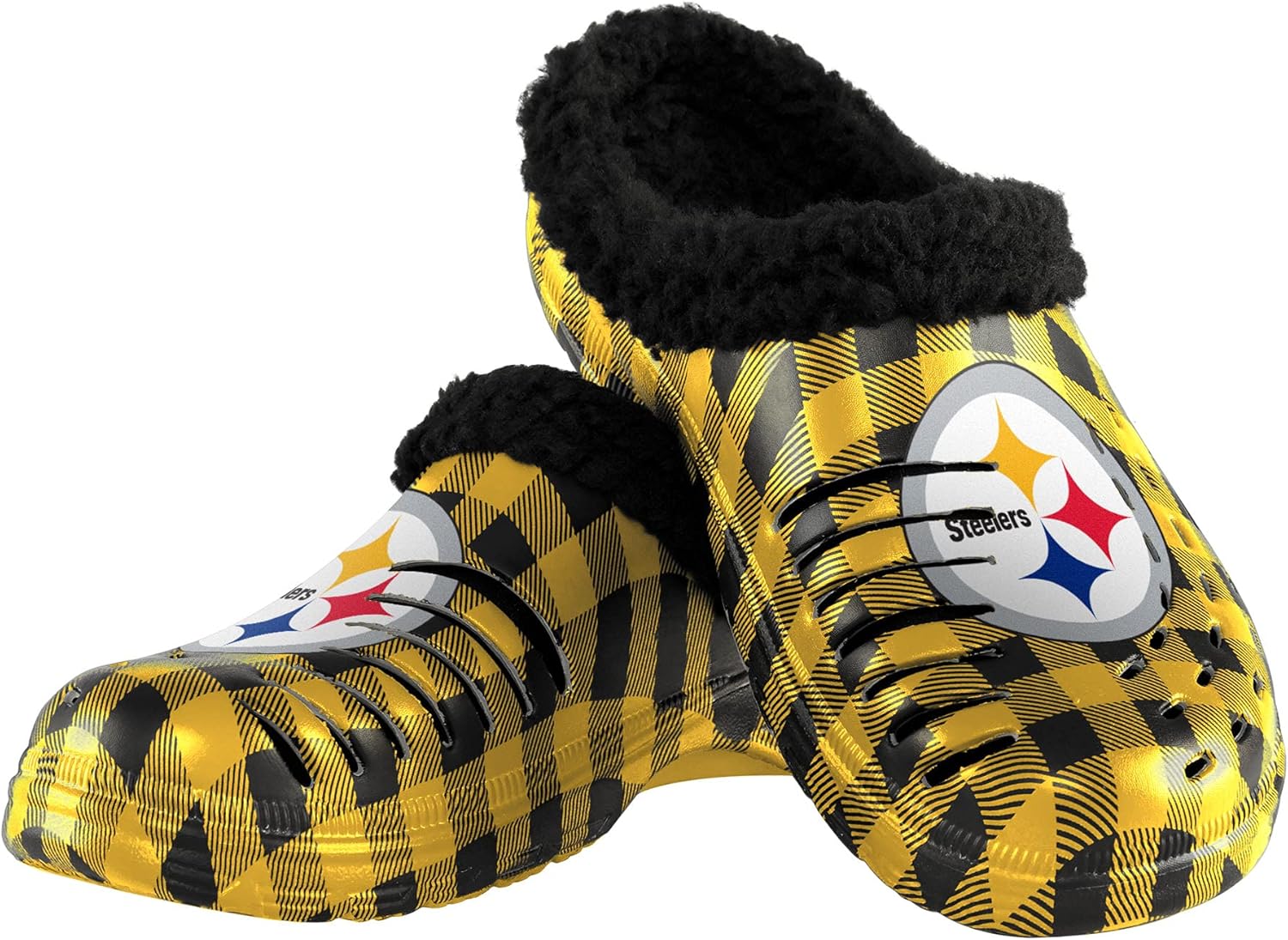 FOCO Men's NFL Team Logo Sherpa Lined Buffalo Check Shoes