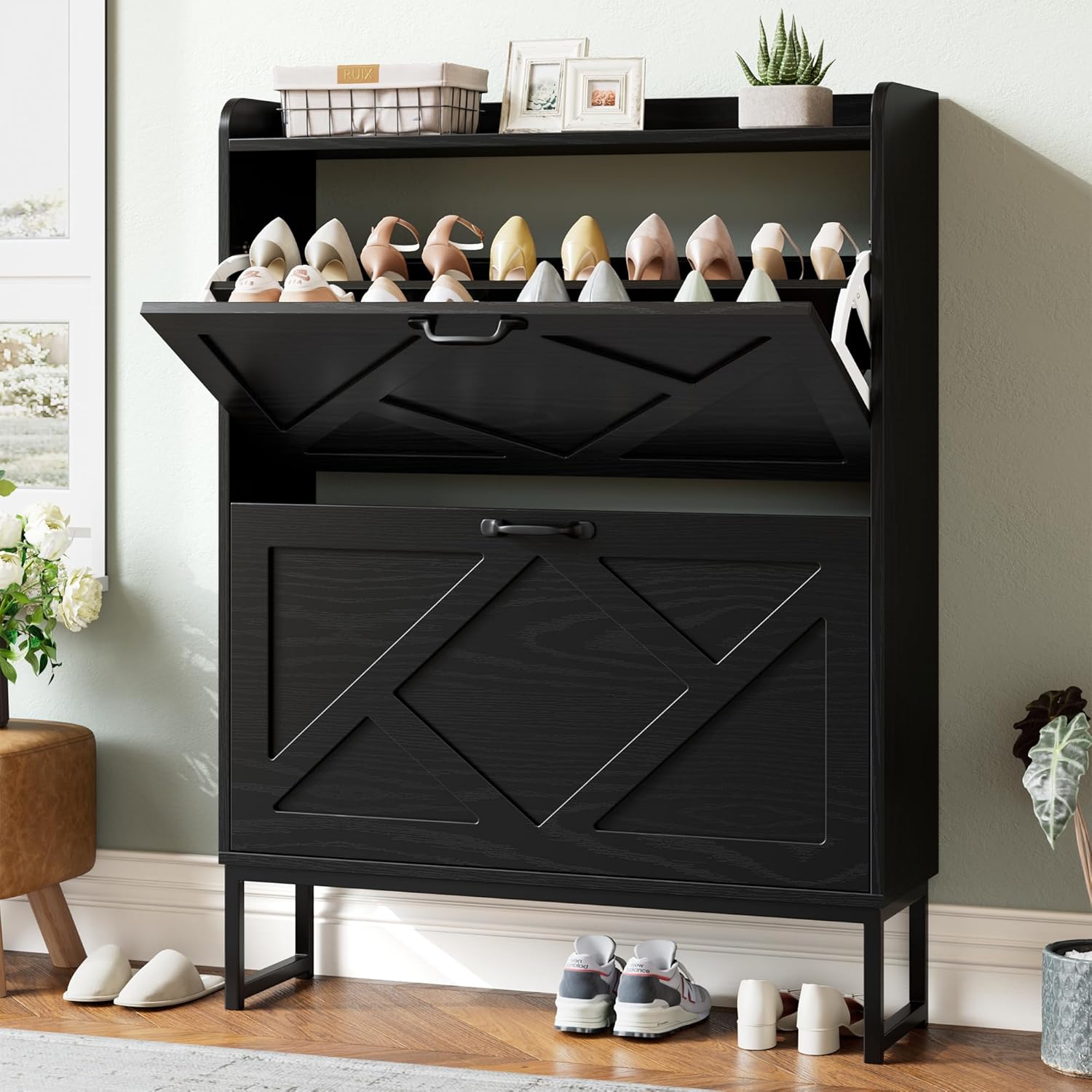 Nicetree Shoe Storage Cabinet with 2 Flip Drawers for Entryway