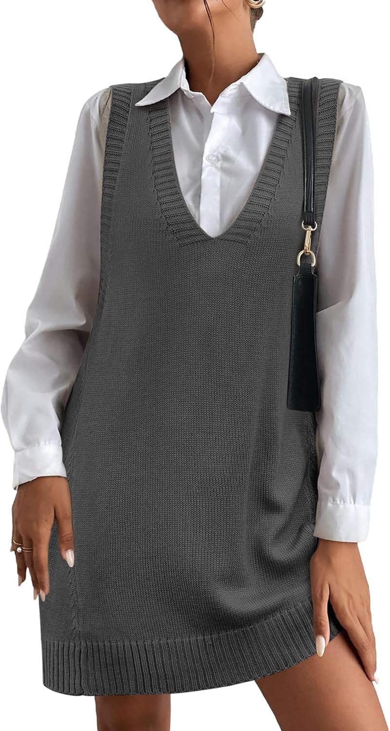 Oversized V Neck Sweater Vest for Women with Pockets