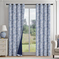Blackout Floral Curtains 108in Long Blue Blossom - Thermal Privacy