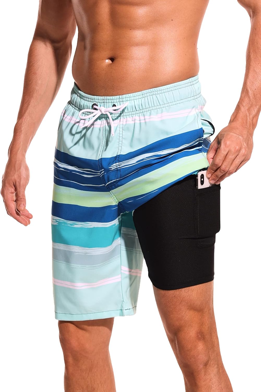 Difficort Mens Swim Trunks with Compression Liner for Comfort
