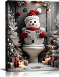 Snowman Reading on Toilet Canvas Print - Funny Christmas Wall Art