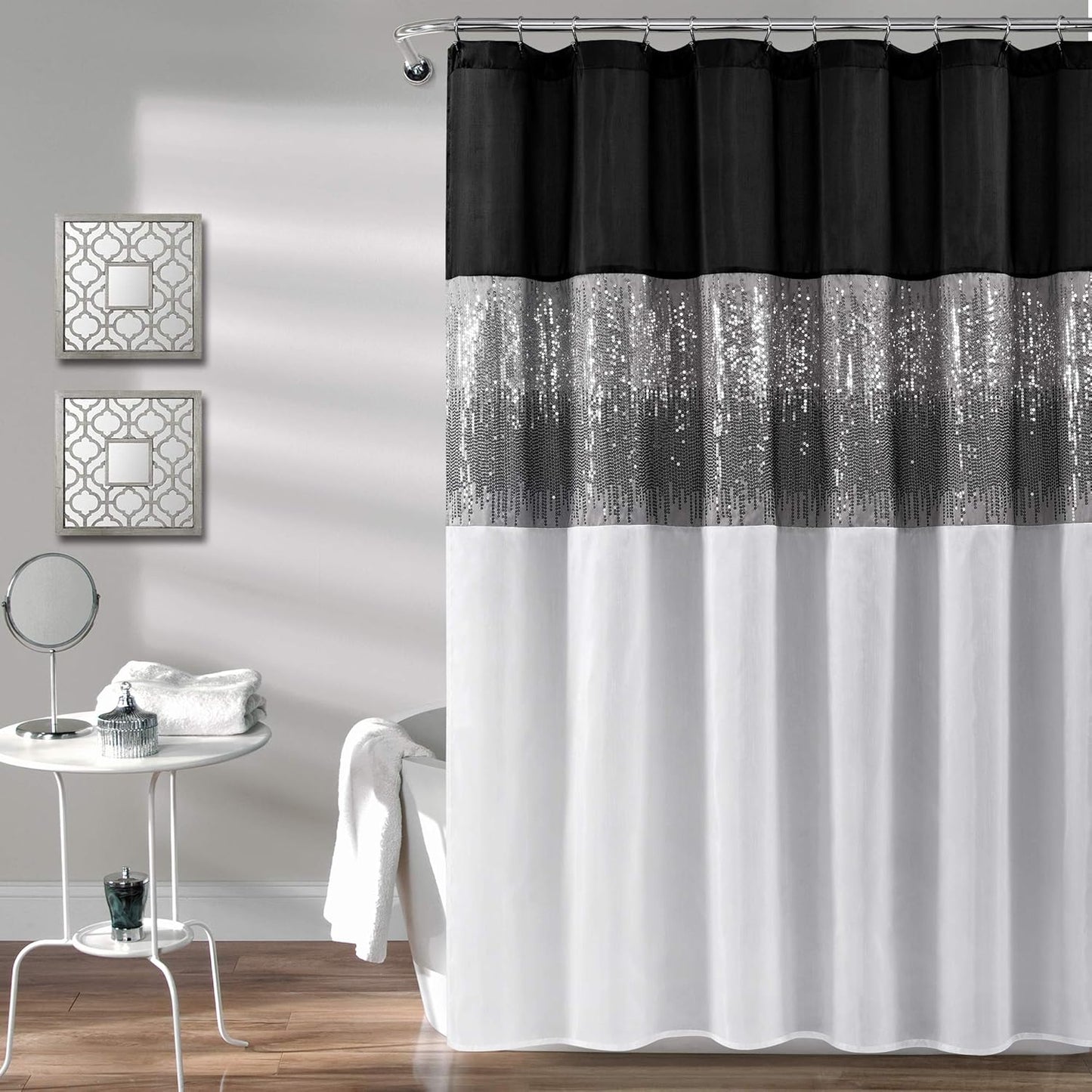 Starry Night Shower Curtain - Elegant Black & White, 72x72