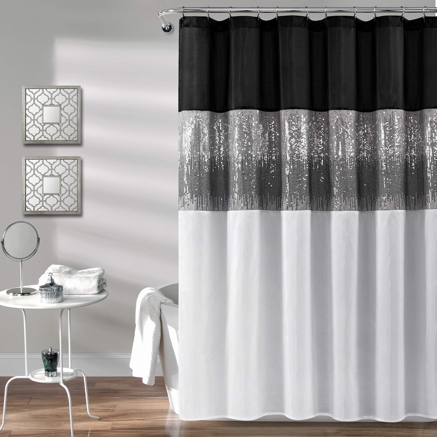 Starry Night Shower Curtain - Elegant Black & White, 72x72