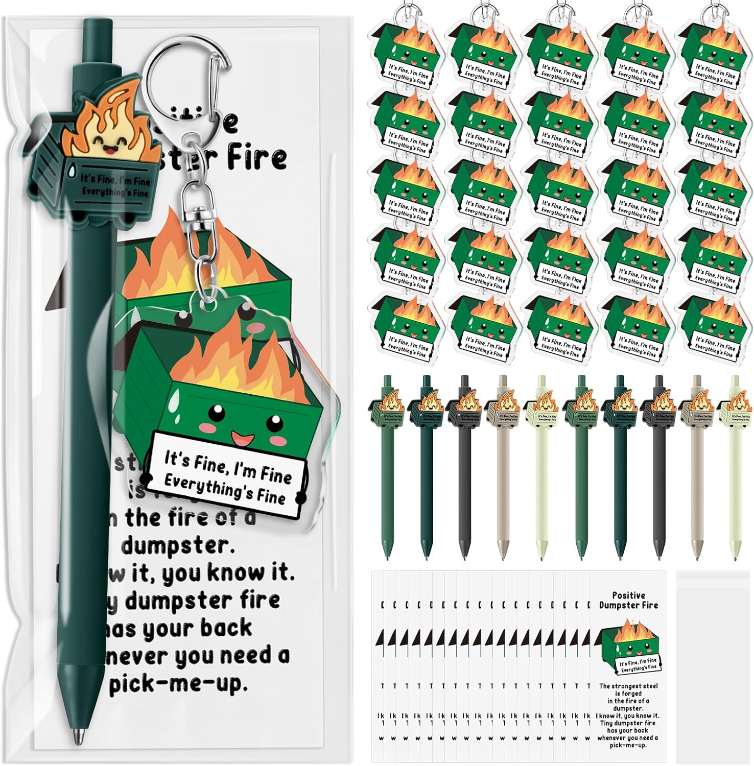 100 Sets Dumpster Fire Pen Gifts for Positive Coworker Support