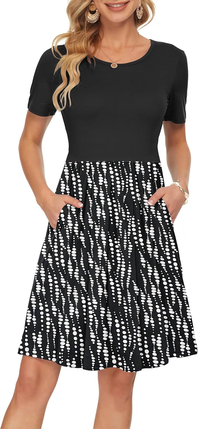 AUSELILY Women's Short Sleeve Summer Dress with Pockets