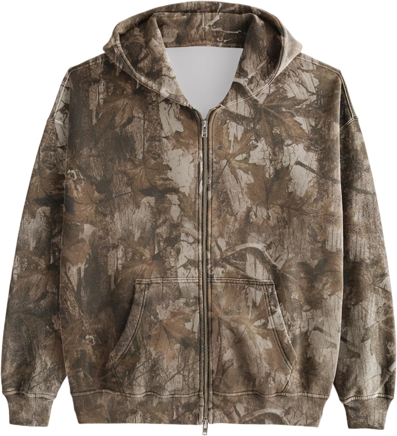 Camo Zip Up Hoodie with Maple Leaf Print for All Seasons