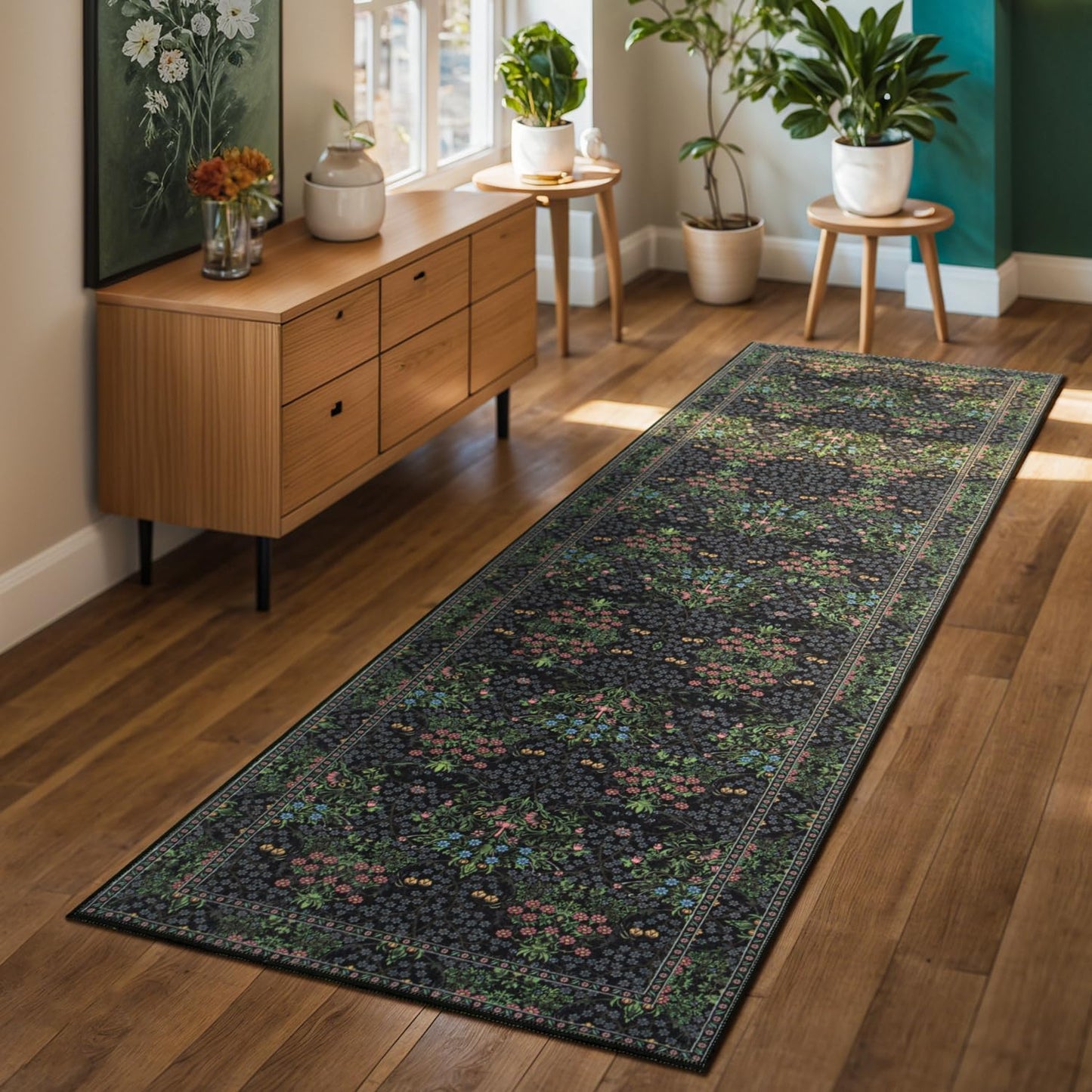 Lessymo Kitchen Runner Rug Washable Non Skid Floral Design