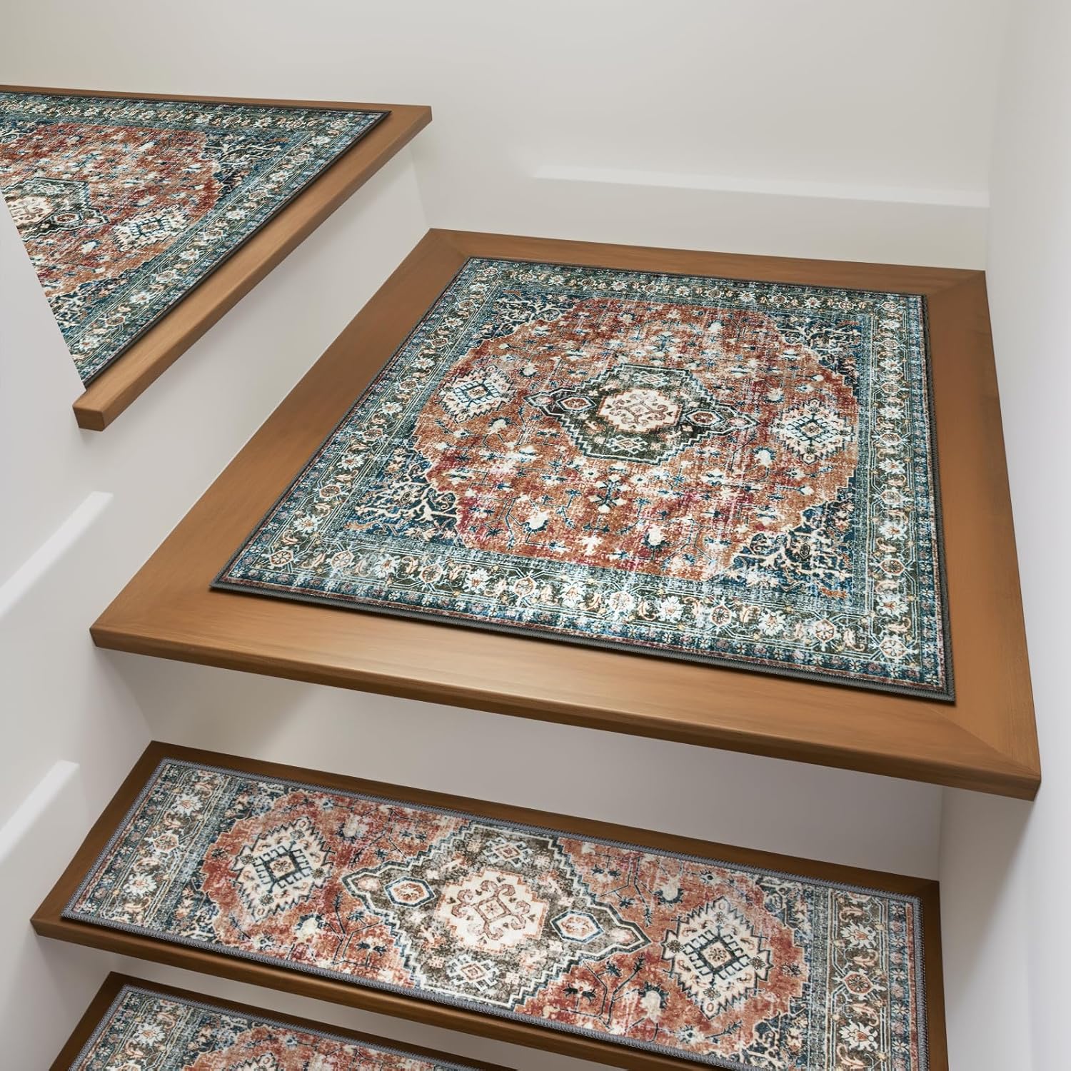 OJIA Non-Slip Stair Treads for Wooden Steps - Red Carpet Mat