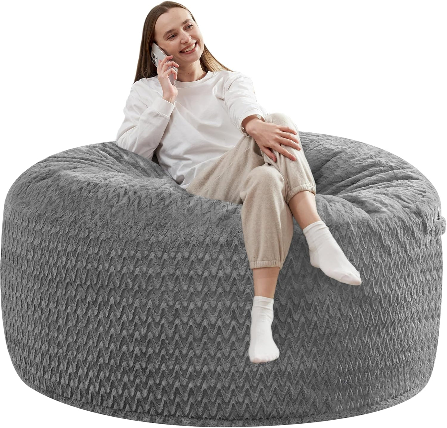 Chevron Plush Fur Memory Foam Bean Bag Chair for Adults - Cansunna