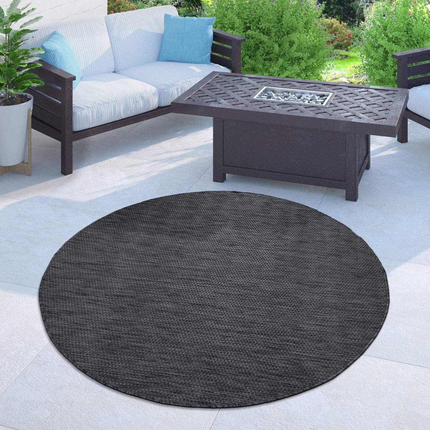 Solid Outdoor Rug for Patio or Balcony Waterproof in Anthracite
