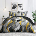 Classic Line Stripe Quilt Queen Size Gray Yellow White - Lightweight
