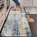 LEEVA N Kitchen Mats Cushioned Anti Fatigue Blue Set of 2 - Memory
