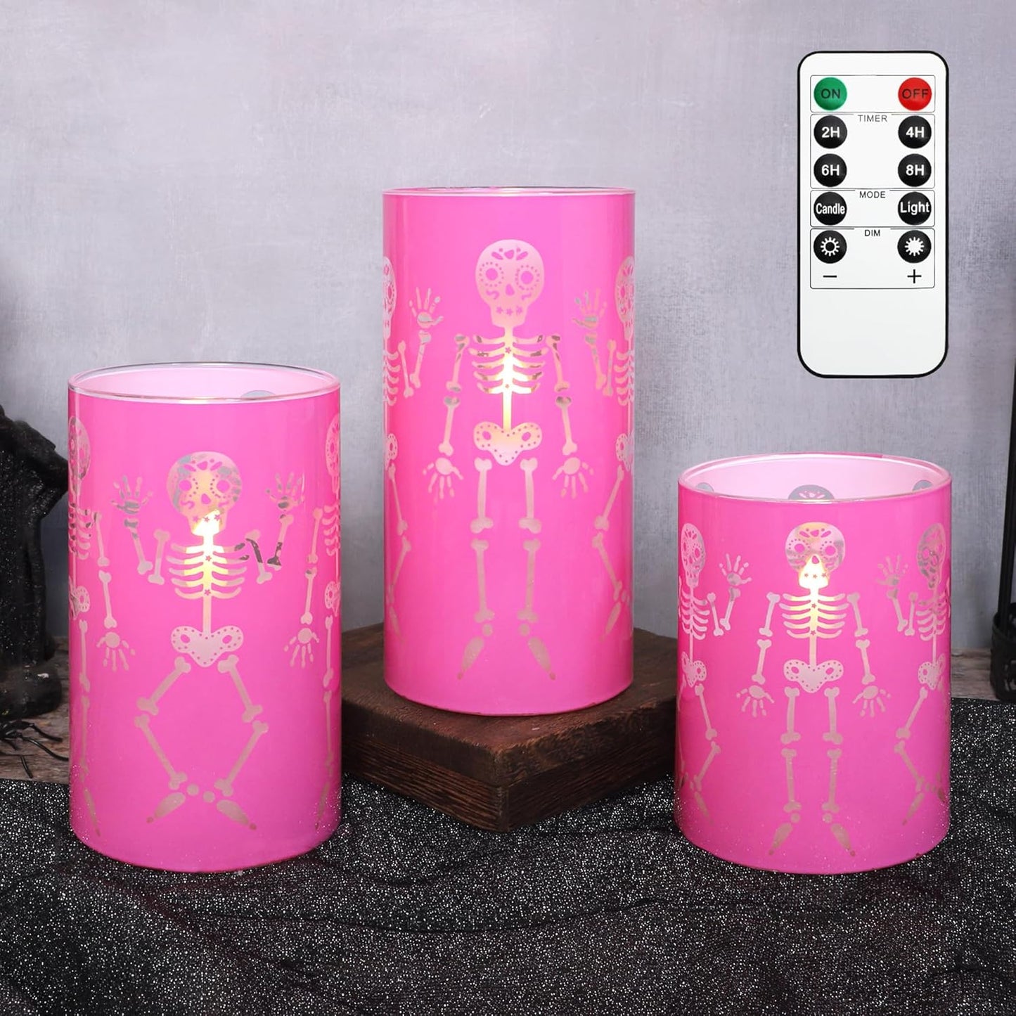 Glass Flameless Candles for Halloween Gothic Decor - Set of 3