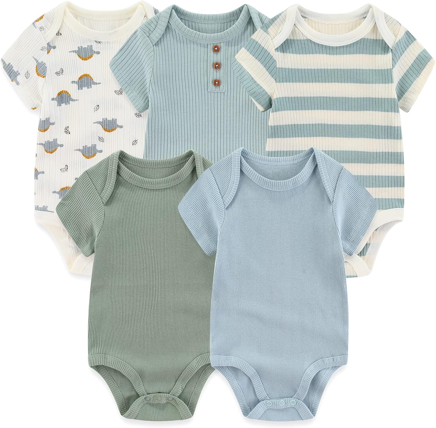 Soft Cotton 5-Pack Baby Bodysuits 0-12 Months