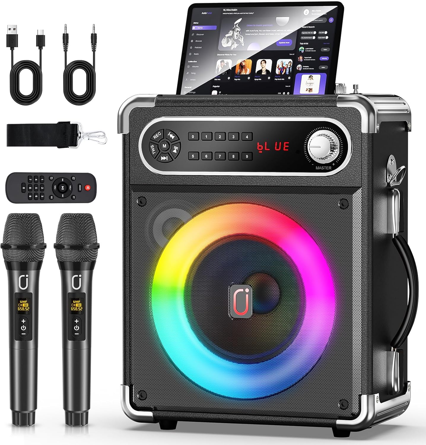 Karaoke Machine with 2 Wireless Microphones for Home Parties