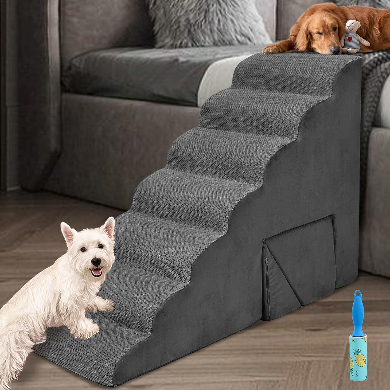 7-Tiers Dog Ramp for Small Dogs - Non-Slip Pet Stairs