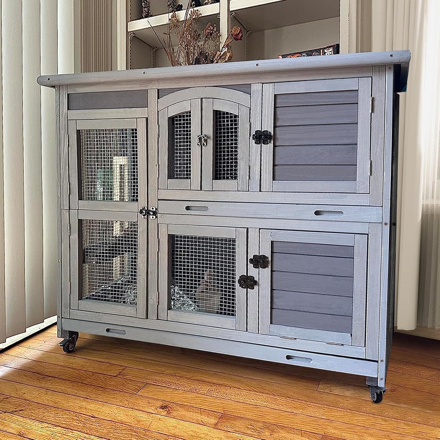 GUTINNEEN Rabbit Hutch Indoor Outdoor Bunny House on Wheels