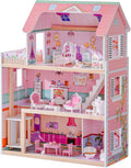 ROBUD Wooden Dollhouse - 3-Level Princess Playset with Elevator