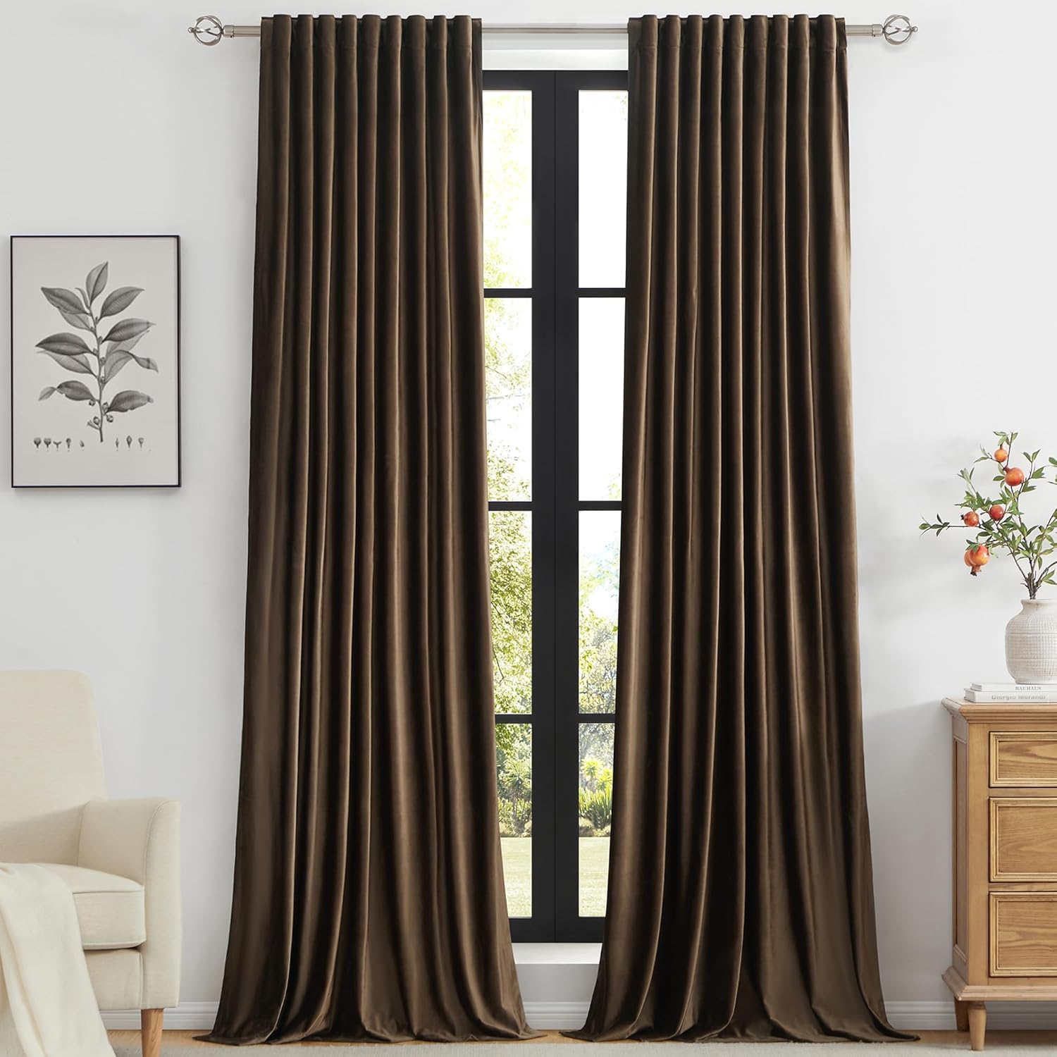 Brown Velvet Curtains 120 inch Long for Living Room Decor
