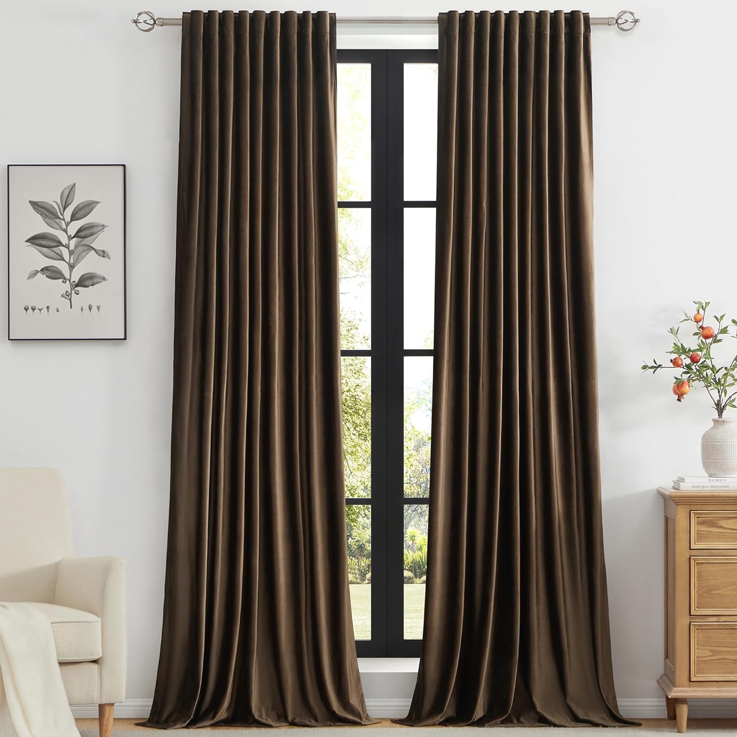 Brown Velvet Curtains 90 inch Long for Living Room and Bedroom