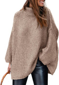 Turtleneck Oversized Sweater for Women - Chunky Knit Pullover