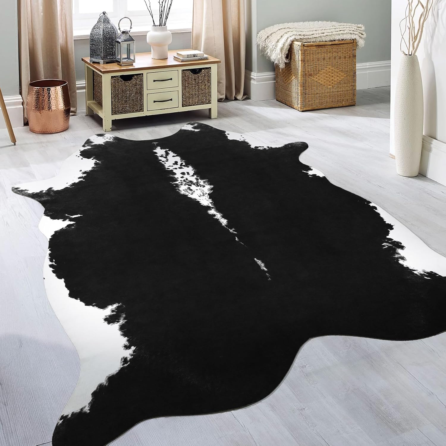 BENRON Premium Cowhide Rug Black for Living Room and Bedroom