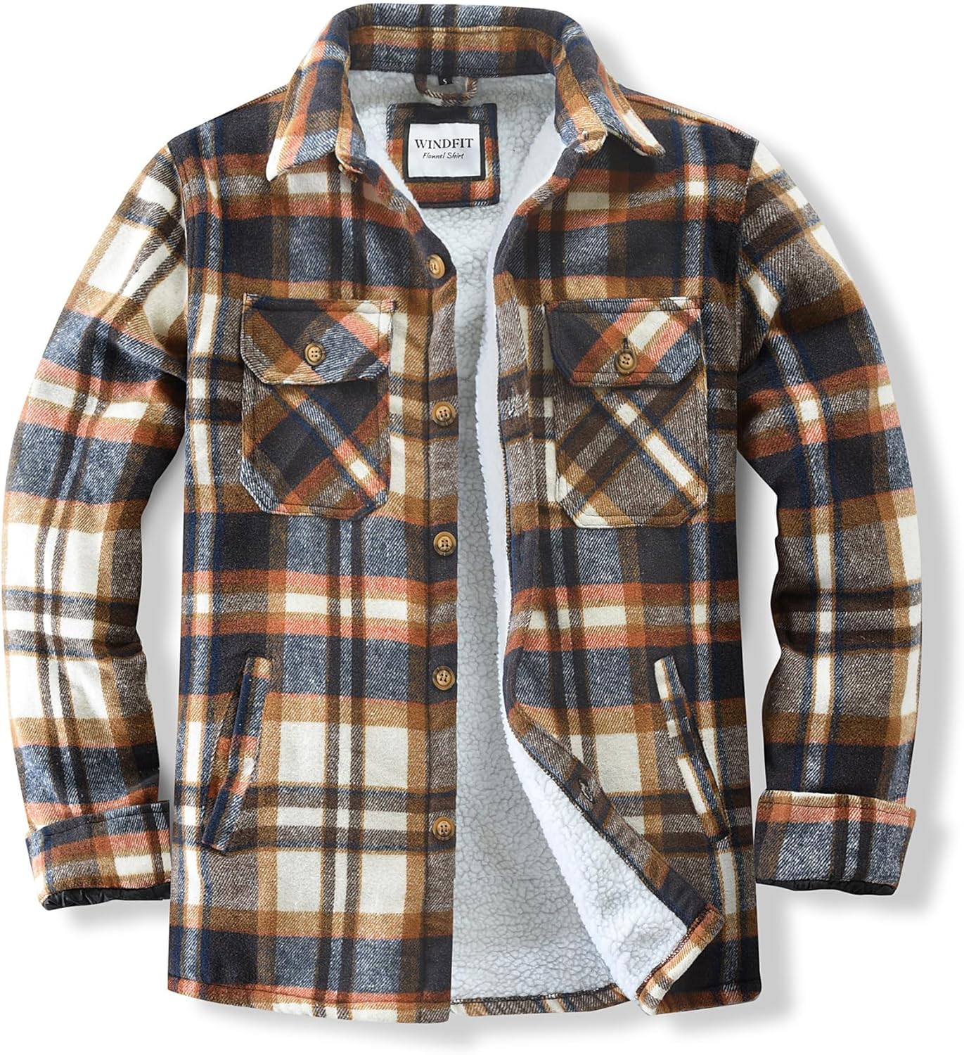 Men's Cotton Sherpa Lined Flannel Shirt Jacket for Outdoor Use
