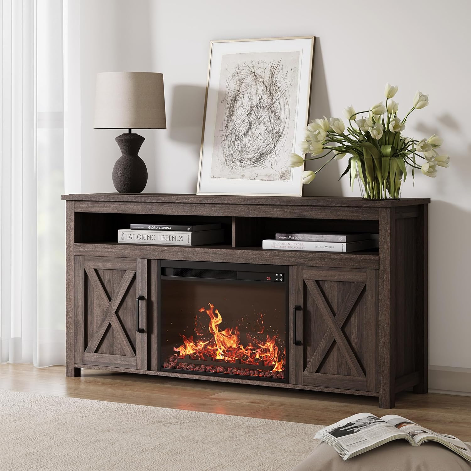 Corin Electric Fireplace TV Stand - 65 TVs - Dark Walnut