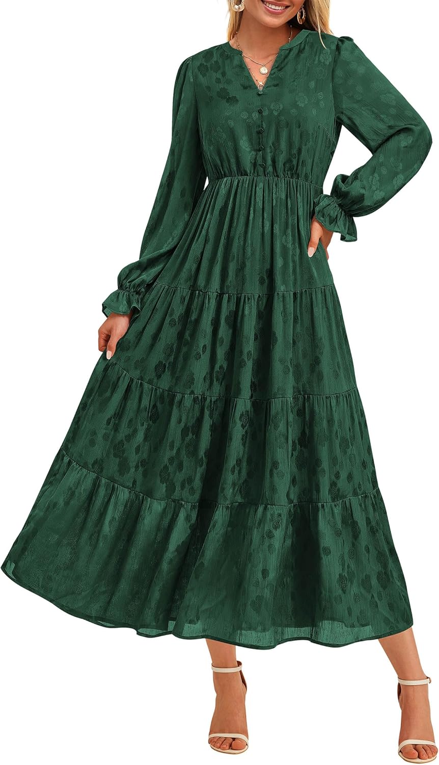 KIRUNDO Fall Wedding Guest Dresses for Women 2025 Maxi Long Sleeve