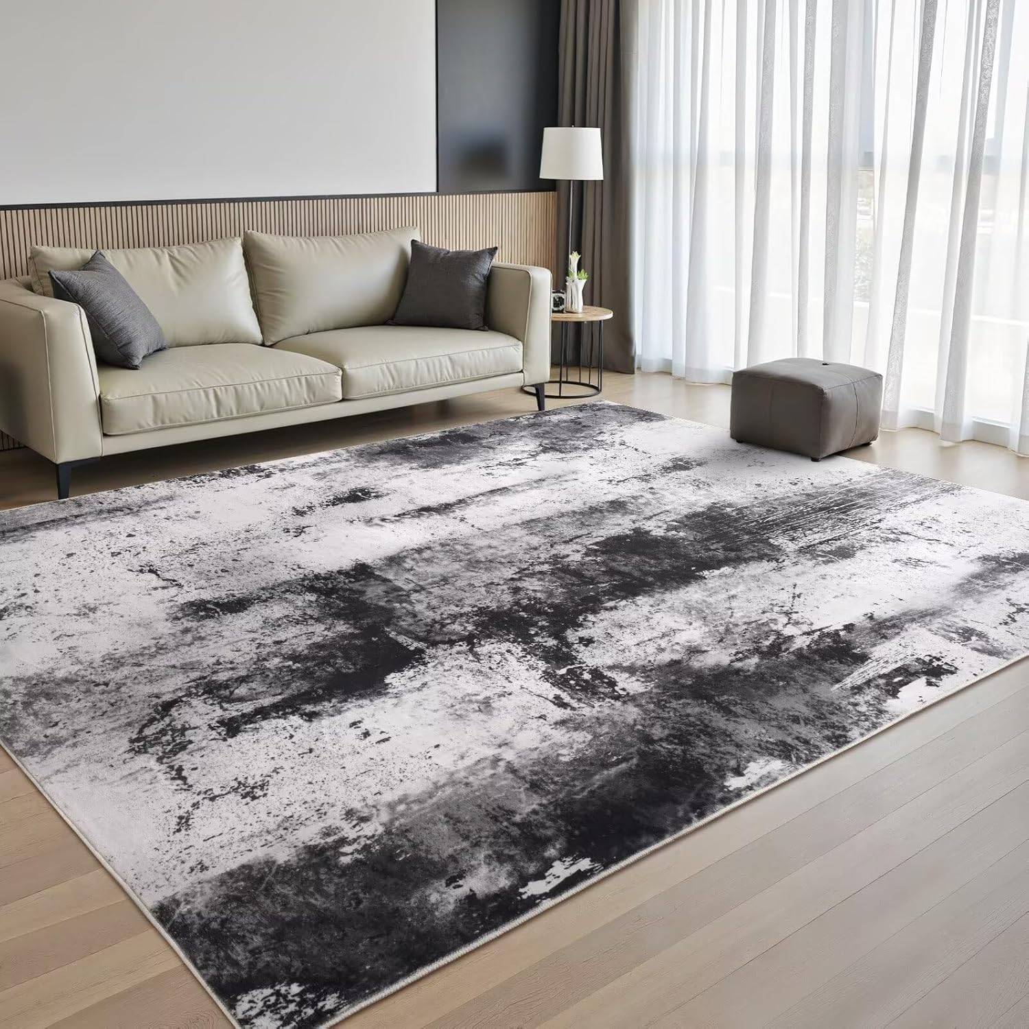 5x7 Grey Washable Area Rug for Modern Living Room Decor