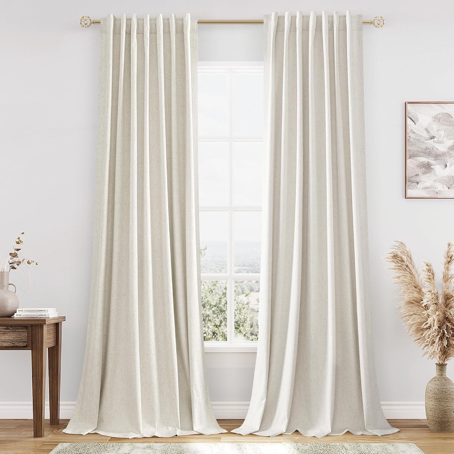 Guken Cream Linen Blackout Curtains for Living Room 120 Inch