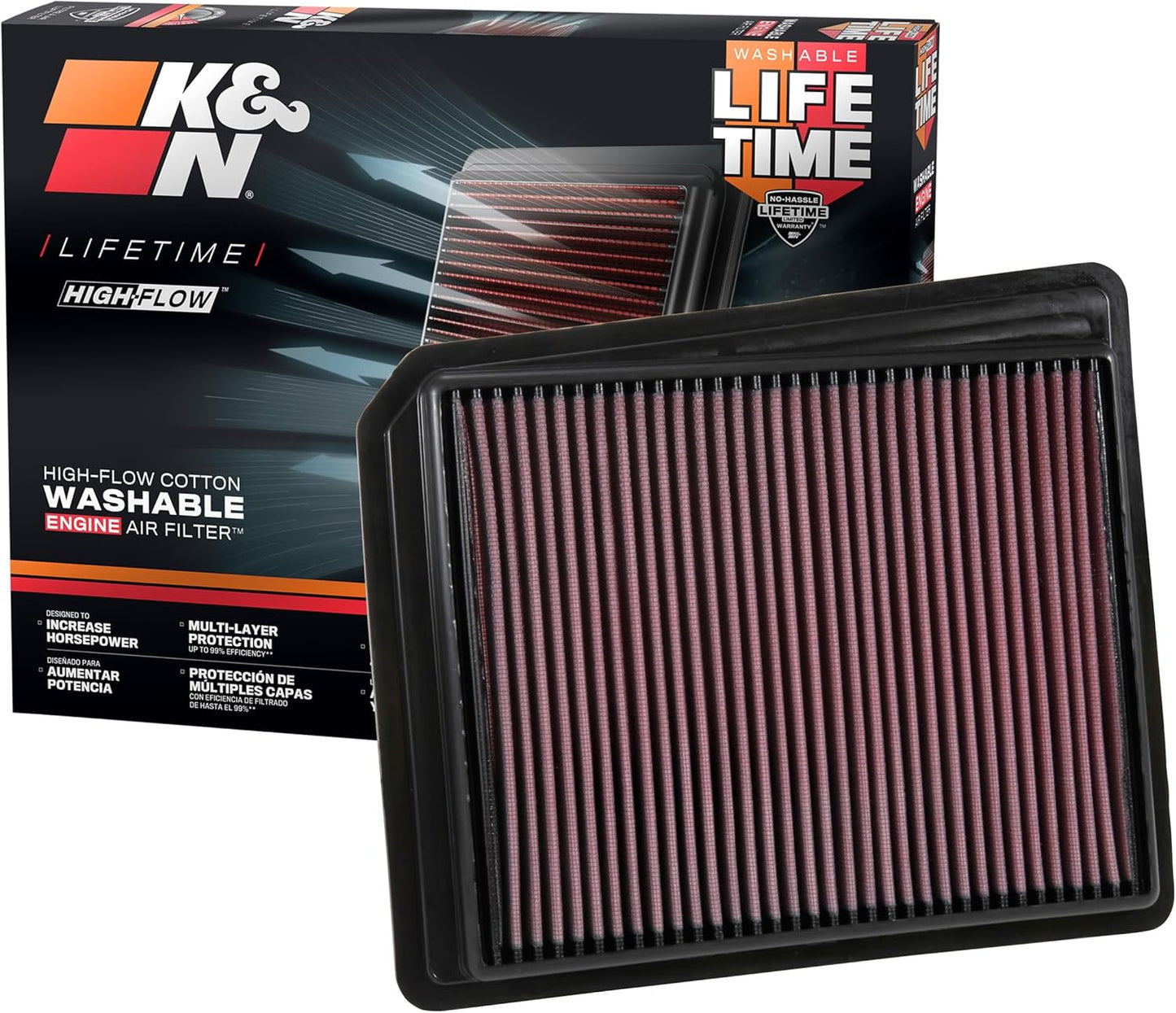 K&N High-Flow Engine Air Filter for 2017-2024 Nissan Titan