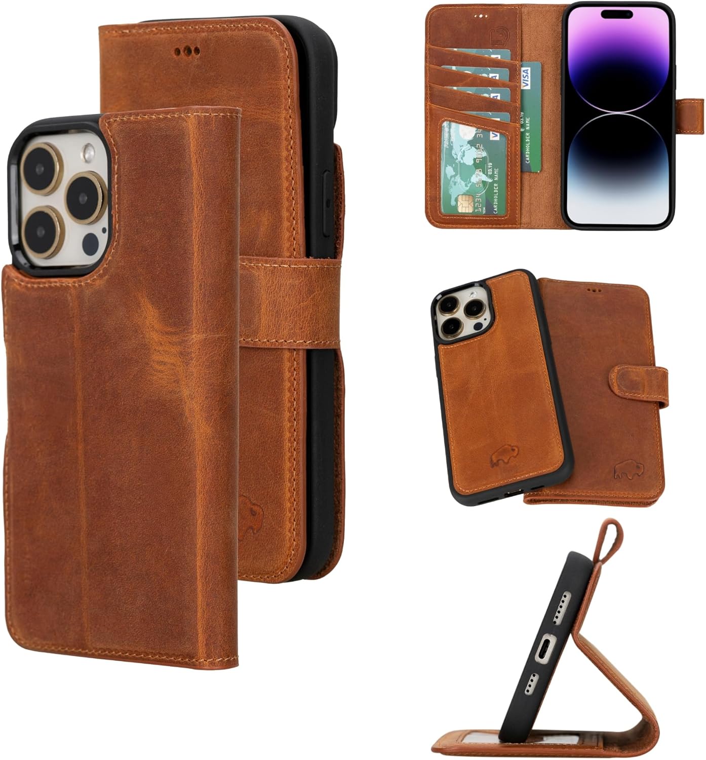 Premium Leather Wallet Case for iPhone 15 Pro Max with RFID