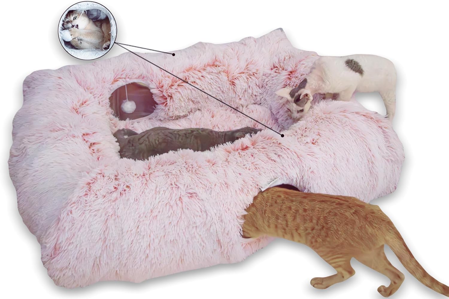 XxingSheep 4 Cave Shuttled XL Cat Tunnel Bed for Indoor Cats