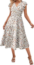 Womens Summer Casual Midi Dress with Pockets - Flowy Tiered Boho
